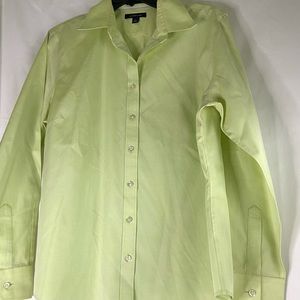 Land’s End Pinpoint Oxford women’s Spring  green, citron blouse  SZ 14